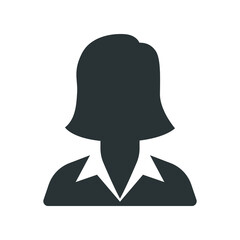 Business woman icon, vector avatar symbol. Female pictogram, girl, lady silhouette sign isolated on white background. Face, head, profile, user, worker, manager, businesswoman, office concept. EPS 10