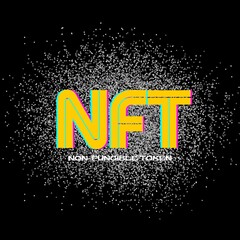 Cryptocurrency word "NFT" with star glitter isolated on black background