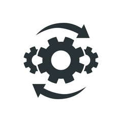 Operation process icon. Project asset implement, effective and efficient production, business concept. Gear and arrow, support, industry technology innovation. Vector illustration isolated. EPS 10