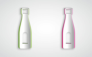 Paper cut Bottle of water icon isolated on grey background. Soda aqua drink sign. Paper art style. Vector