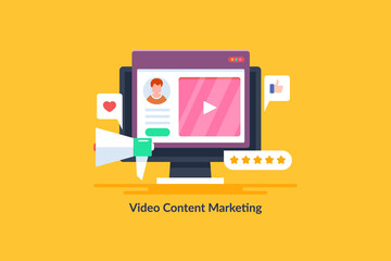 Video content on virtual screen, video marketing and digital content promotion, audience engagement, high quality video production, social media viral video    views, web banner concept.