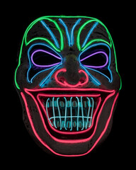 LED Clown Cosplay Mask Isolated Against Black Background