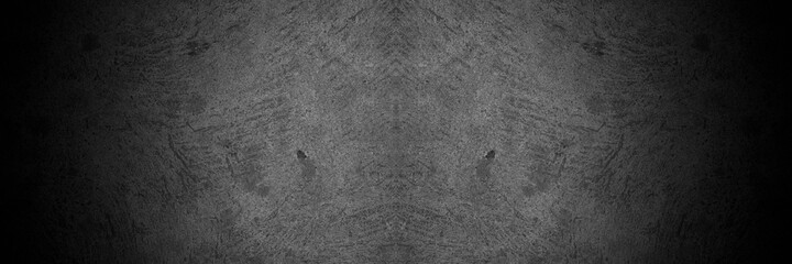 Old wall texture cement dark black gray panorama background abstract grey color design are light with white gradient background.