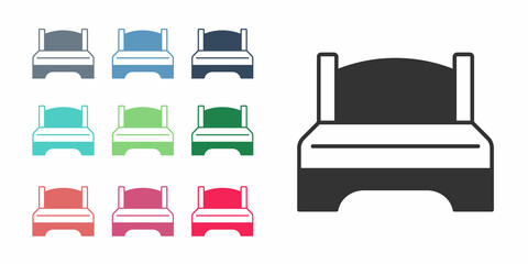 Black Big bed for two or one person icon isolated on white background. Set icons colorful. Vector