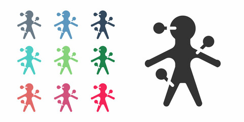 Black Voodoo doll icon isolated on white background. Set icons colorful. Vector