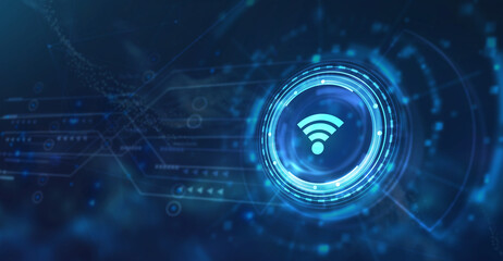 Internet, business, Technology and network concept. Free WiFi network signal. 3d illustration.