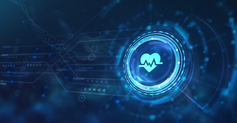 Internet, business, Technology and network concept. Healthcare, medicine and cardiology concept. Heart with ecg line - symbol of medical care. 3d illustration.