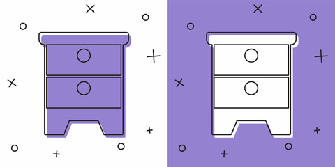 Set Furniture nightstand icon isolated on white and purple background. Vector