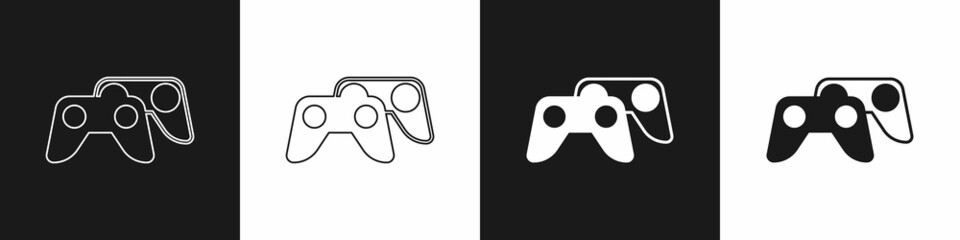 Set Game controller or joystick for game console icon isolated on black and white background. Vector