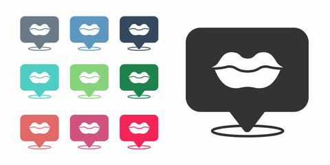 Black Smiling lips icon isolated on white background. Smile symbol. Set icons colorful. Vector