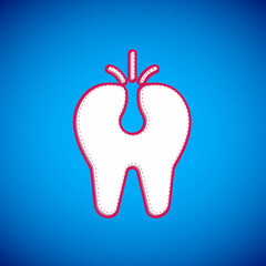 White Broken tooth icon isolated on blue background. Dental problem icon. Dental care symbol. Vector