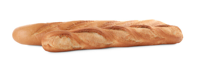 Tasty baguettes on white background. Fresh bread