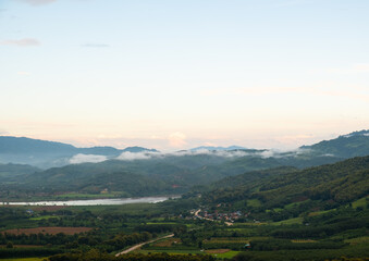 Landscape with clouds,sky and  mountains of northern Thailand.The mountain splits between Chiang Khong and Chiang Saen districts.