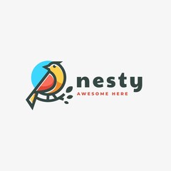 Vector Logo Illustration Bird Nest Simple Mascot Style.