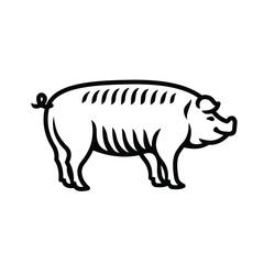 Pig icon. Best for menus of restaurants, cafes, bars and food courts. Black line vector isolated icon on white background. Vintage style.