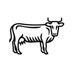 Cow icon. Best for menus of restaurants, cafes, bars and food courts. Black line vector isolated icon on white background. Vintage style.