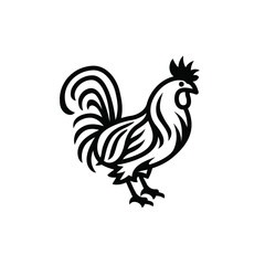 Fototapeta na wymiar Rooster icon. Best for menus of restaurants, cafes, bars and food courts. Black line vector isolated icon on white background. Vintage style.