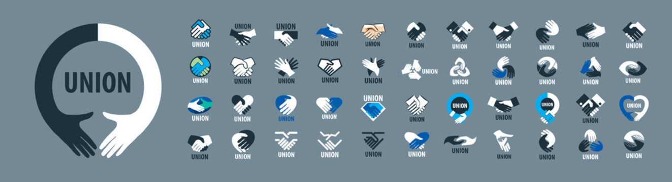 A set of vector Handshake logos on a gray background