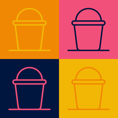 Pop art line Bucket icon isolated on color background. Vector