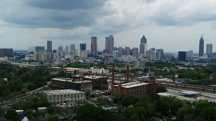 ATLANTA, Downtown Aerial View of The Old Fulton Mill Lofts, and Downtown Atlanta in Stunning HQ