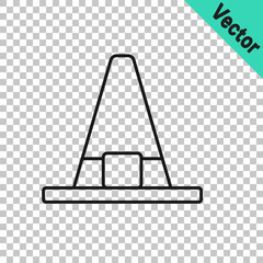 Black line Witch hat icon isolated on transparent background. Happy Halloween party. Vector