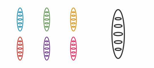 Set line French baguette bread icon isolated on white background. Set icons colorful. Vector