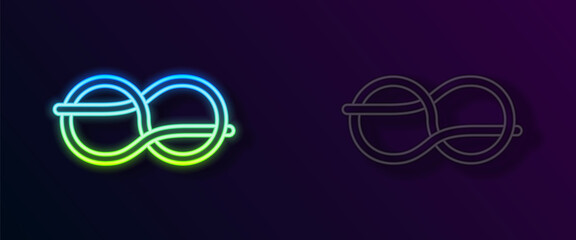 Glowing neon line Nautical rope knots icon isolated on black background. Rope tied in a knot. Vector