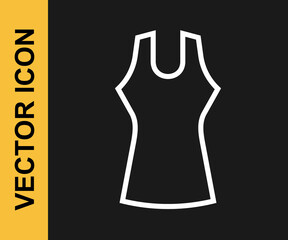 White line Woman dress icon isolated on black background. Clothes sign. Vector