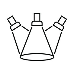 Scene with three projectors thin line icon, scene lighting sign on white background, music festival concept, vector illustration