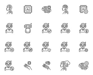 Artificial intelligence technology line icons set