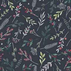 Beautiful vector floral seamless pattern with cute watercolor hand drawn wild flowers. Stock illustration.