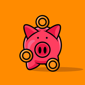 recommend clip art: piggy bank holding coins and money, simple cartoon vector illustration