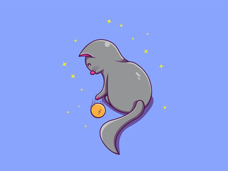 Print Vector cat playing ball cartoon icon illustration