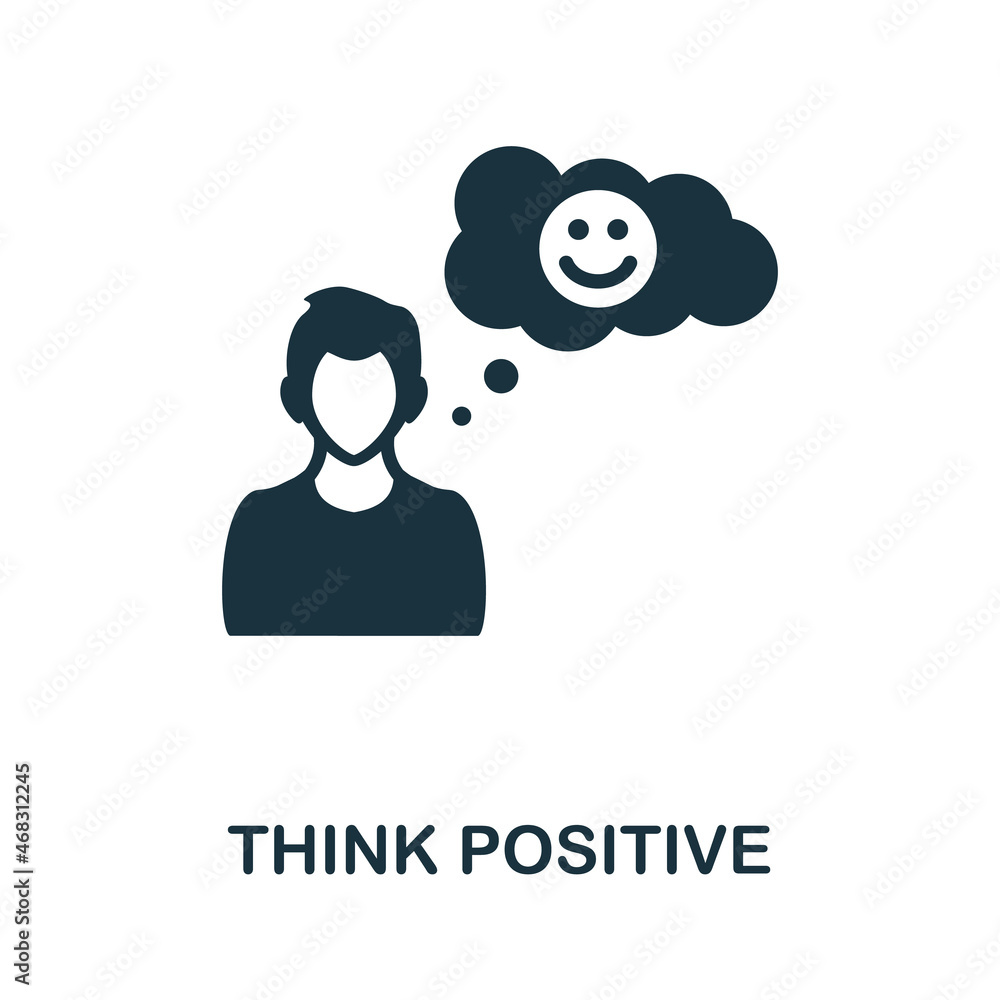 Poster think positive icon. monochrome simple element from core value collection. creative think positive i