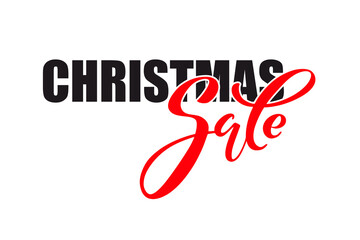 Christmas sale hand lettering calligraphy. Vector holiday illustration element. Typographic element for banner, poster, congratulations.