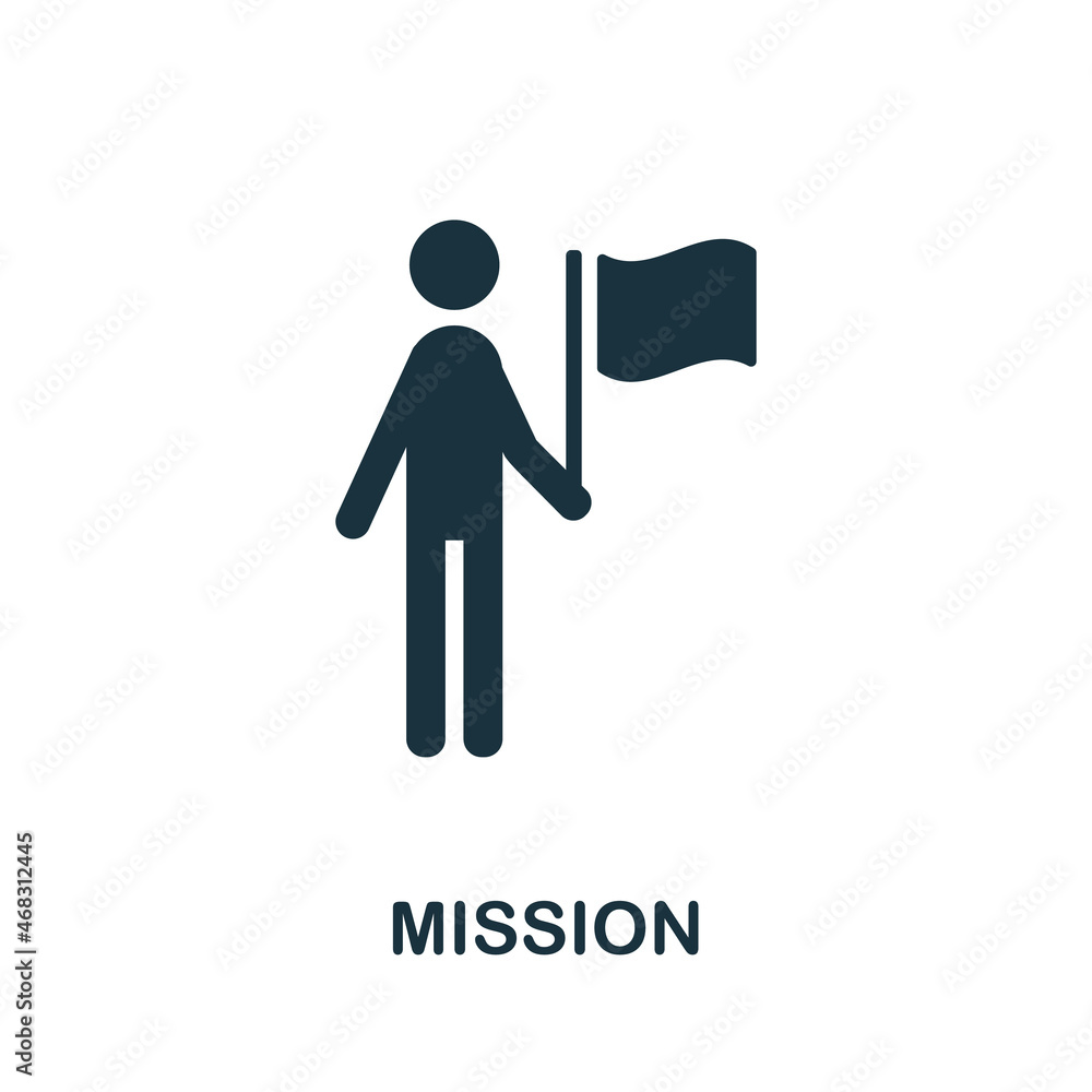 Poster mission icon. monochrome simple element from core value collection. creative mission icon for web de