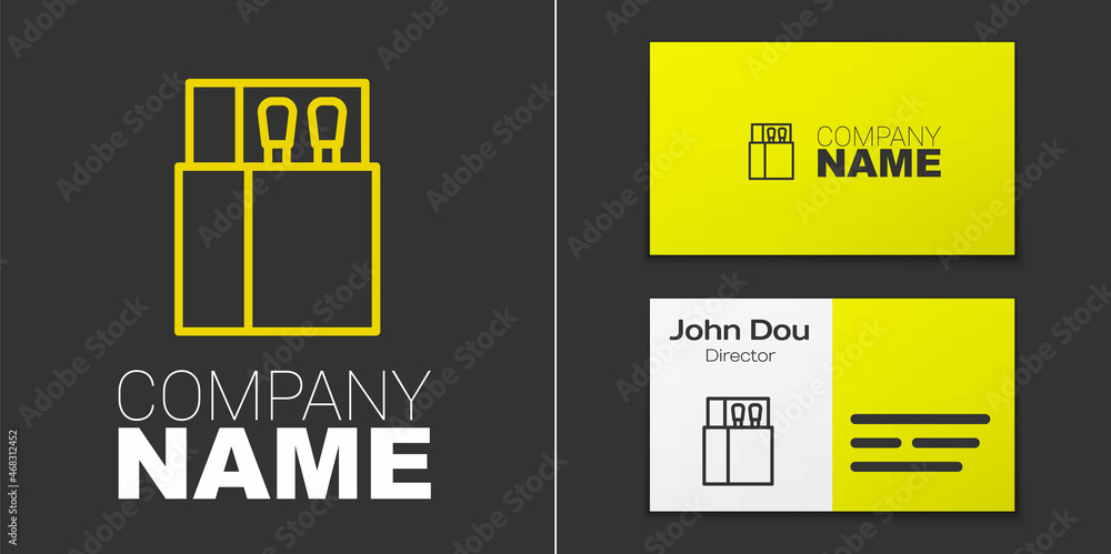 Poster logotype line open matchbox and matches icon isolated on grey background. logo design template eleme