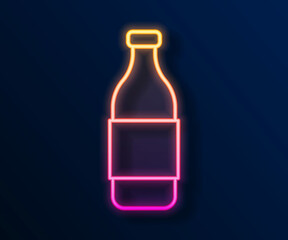 Glowing neon line Bottle of wine icon isolated on black background. Vector