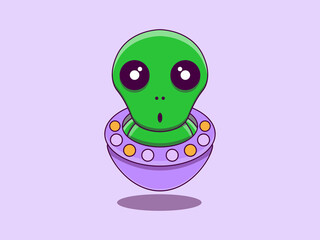 Print Vector Cute green alien cartoon illustration