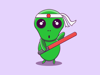 Print Vector Cute green alien cartoon illustration