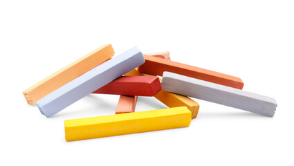 Fototapeta premium Colorful pastels on white background. Drawing materials