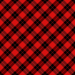 Diagonal tartan Christmas and new year plaid. Scottish pattern in red and black cage. Scottish cage. Traditional Scottish checkered background. Seamless fabric texture. Vector illustration