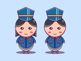 Print vector set cute police officer character cartoon icon illustration