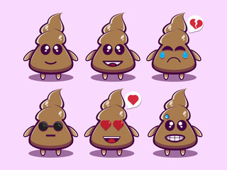 Print poo emoticon vector character icon illustration
