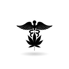 Medical cannabis caduceus icon with shadow