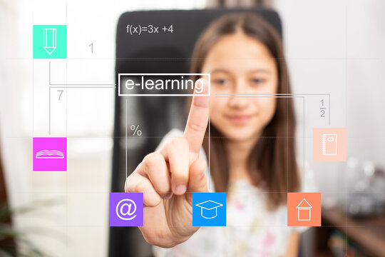 E-learning concept, with school girl