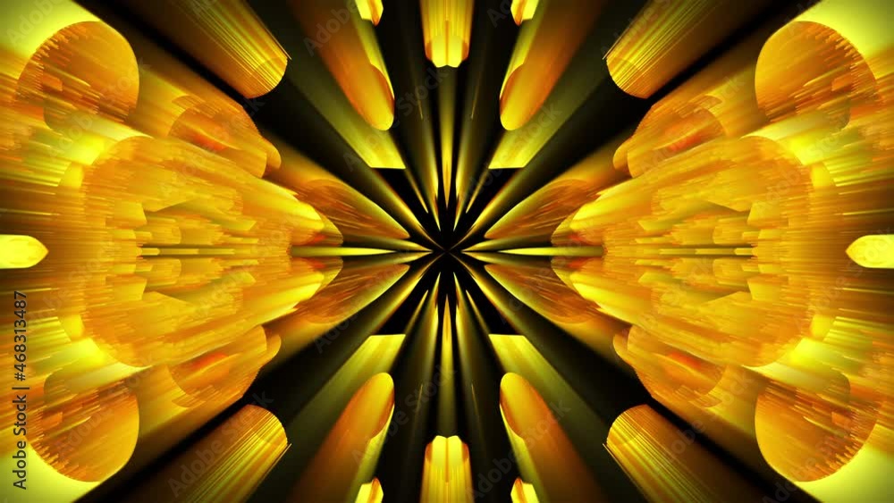 Poster 3d rendering radiation from the center of golden flickering particles on a black background, compute
