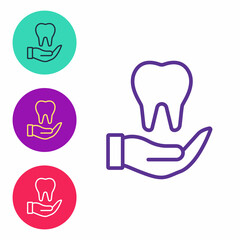 Set line Tooth icon isolated on white background. Tooth symbol for dentistry clinic or dentist medical center and toothpaste package. Set icons colorful. Vector
