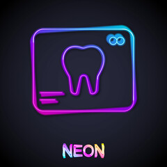 Glowing neon line X-ray of tooth icon isolated on black background. Dental x-ray. Radiology image. Vector