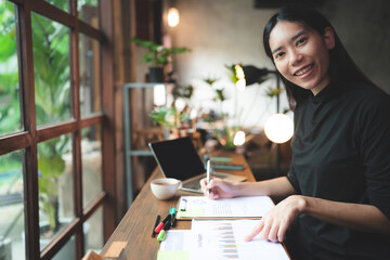 business worker person working at cafe by using laptop computer on online communication technology
